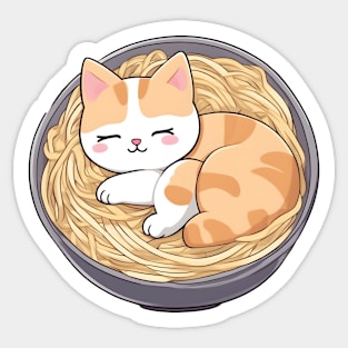 Cute cat sleeping with noodle Sticker